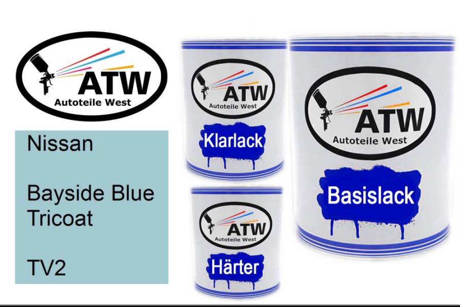 Nissan, Bayside Blue Tricoat, TV2: 1L Lackdose + 1L Klarlack + 500ml Härter - Set, von ATW Autoteile West.
